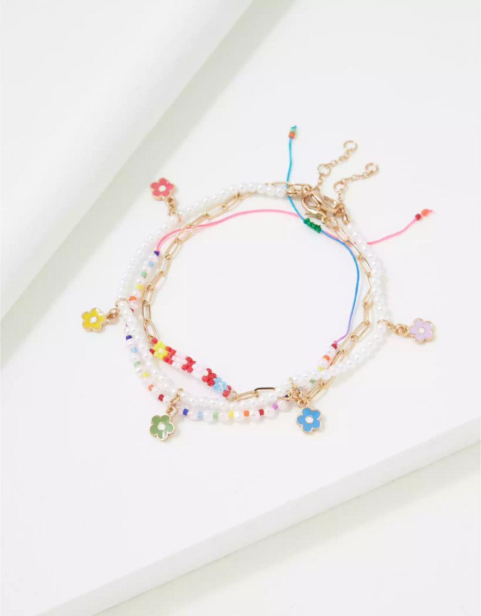 Bijoux American Eagle AE Pride Daisy Pearl Beaded Anklet 3-Pack Multicolore Femme | XZL-62157977